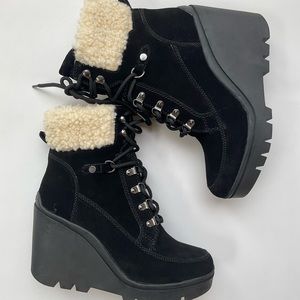 Guess Women’s Taanya Leather Wedge Booties Black Suede Size 8.5